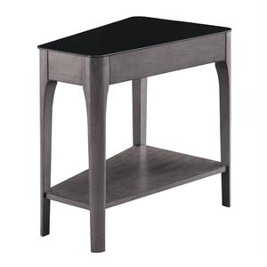 Leick Furniture Obsidian Glass Top Wedge End Table with Shelf in Gray/Black