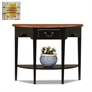 9036-med/sl one drawer demilune hall console with shelf in medium oak and slate