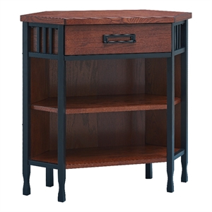 11264 ironcraft foyer wood corner bookcase with drawer storage in mission oak