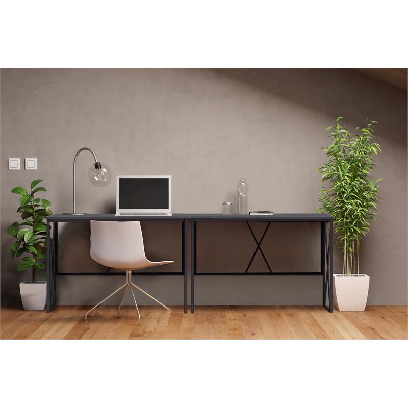 Leick Home 70002-BLKNK Collapsible X Desk - Gray Herringbone/Matte Black