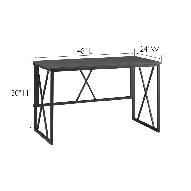 Leick Home 70002-BLKNK Collapsible X Desk - Gray Herringbone/Matte Black
