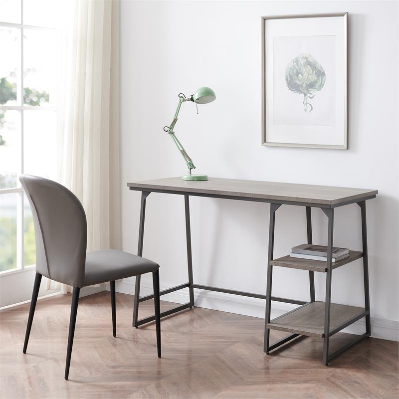 70003-ROBLK Wood Reversible Stepped Tier Shelf Desk in Oak/Gunmetal Gray