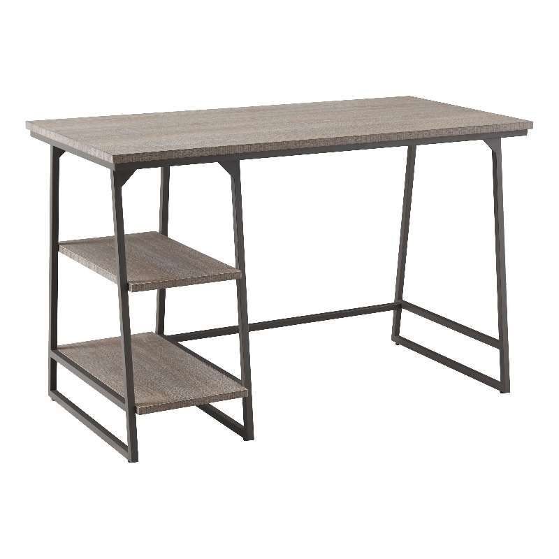 70003-ROBLK Wood Reversible Stepped Tier Shelf Desk in Oak/Gunmetal Gray
