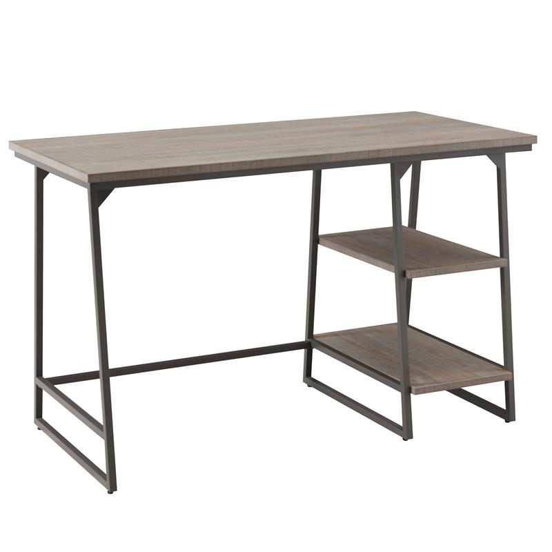 70003-ROBLK Wood Reversible Stepped Tier Shelf Desk in Oak/Gunmetal Gray