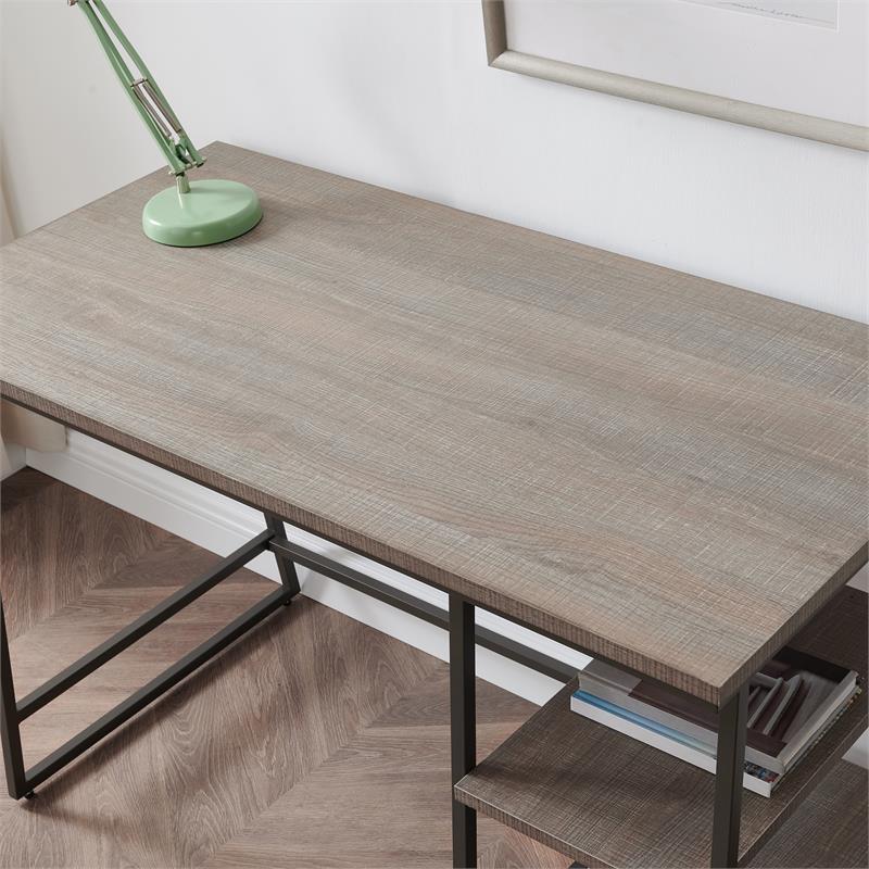 70003-ROBLK Wood Reversible Stepped Tier Shelf Desk in Oak/Gunmetal Gray