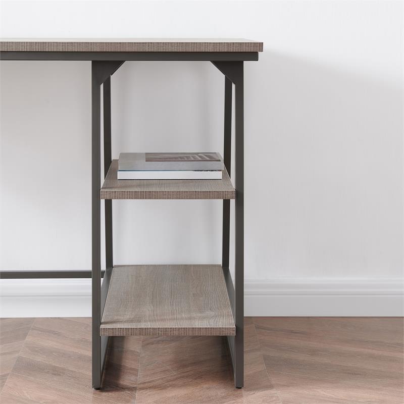 70003-ROBLK Wood Reversible Stepped Tier Shelf Desk in Oak/Gunmetal Gray