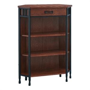 ironcraft wood drawer mantel height corner bookshelf in oak and matte black