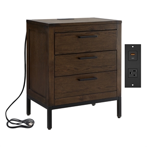 Leick Furniture Tableau 3-Drawer Wood Nightstand Table with AC/USB in Espresso