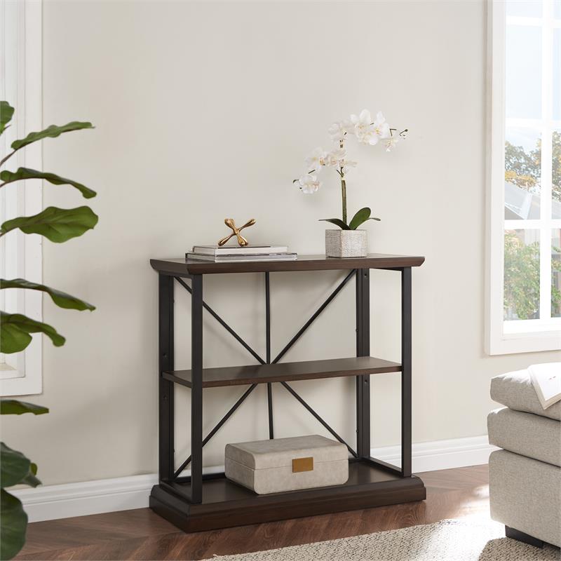 11832-DEMB Finnick Mixed Metal and Wood Bookshelf in Dark Earth/Matte Black