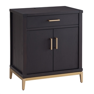 Julien Assembled Wood Nightstand Table with AC/USB in Black/Gold