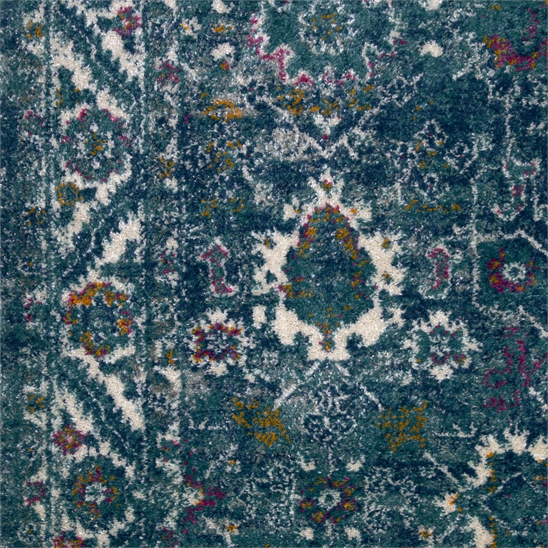 596320 Laraline Vintage Medallion Collage Faded Turquoise Area Rug 5'3
