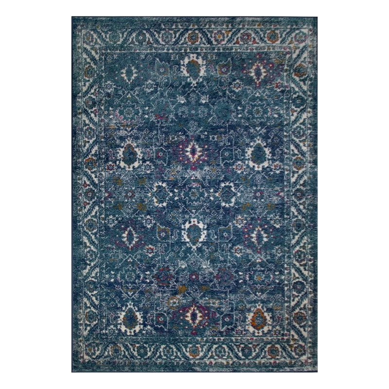 596320 Laraline Vintage Medallion Collage Faded Turquoise Area Rug 5'3