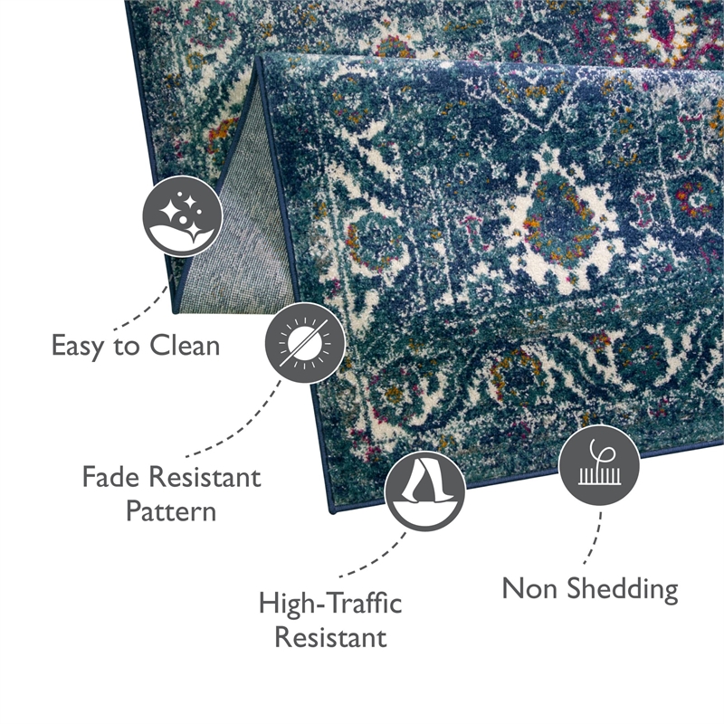596320 Laraline Vintage Medallion Collage Faded Turquoise Area Rug 5'3