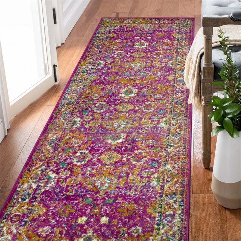 594200 Laraline Vintage Turkish Medallion Faded Fuchsia Area Rug 2'2