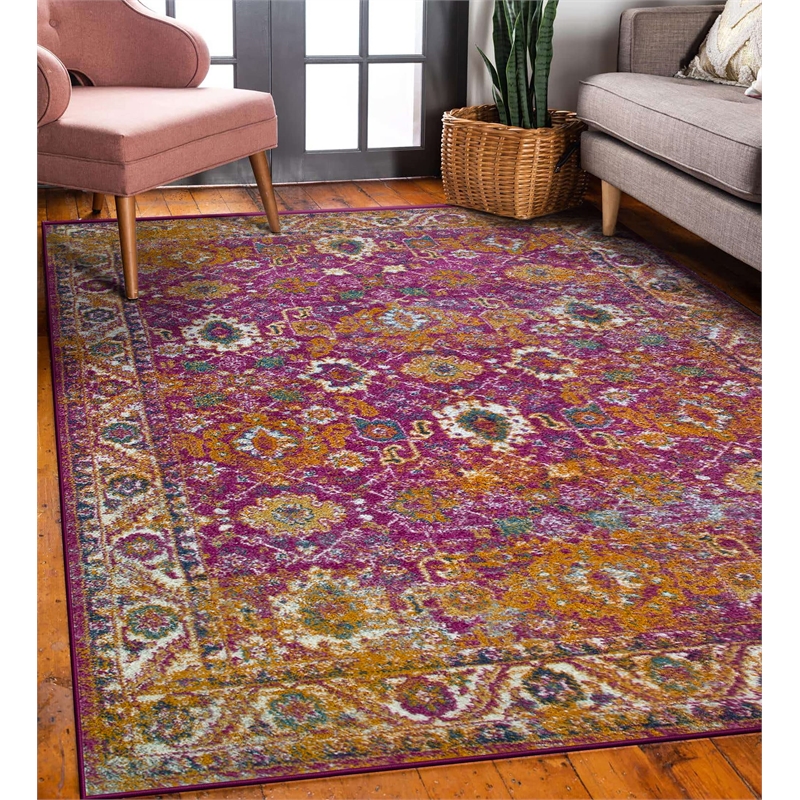 594218 Laraline Vintage Turkish Medallion Faded Fuchsia Area Rug 3'9