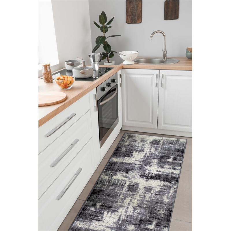 594275 Allerick Vintage Monochromatic Abstract Gray Area Rug Runner 1'9