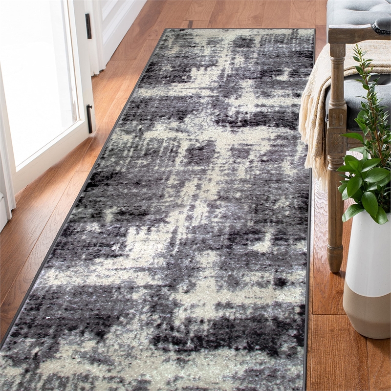 594275 Allerick Vintage Monochromatic Abstract Gray Area Rug Runner 1'9