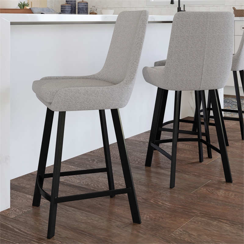 Leick Home Upholstered Stainless Steel Base Counter Stool Set of 2 in Gray/Black