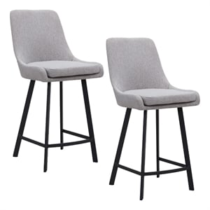 Leick Home Upholstered Stainless Steel Base Counter Stool Set of 2 in Gray/Black
