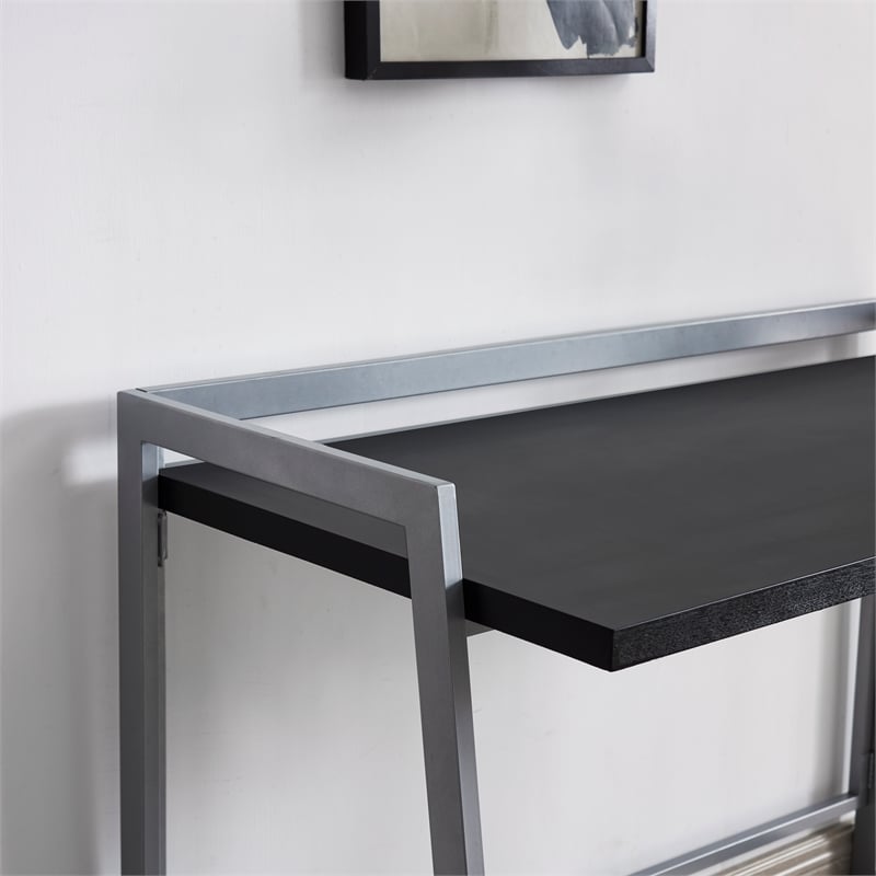 70004-BLKNK Mixed Metal and Wood Desk in Black- Black/Nickel