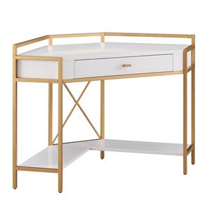 9230-wtgl claudette desk with drop front keyboard drawer in white/satin gold