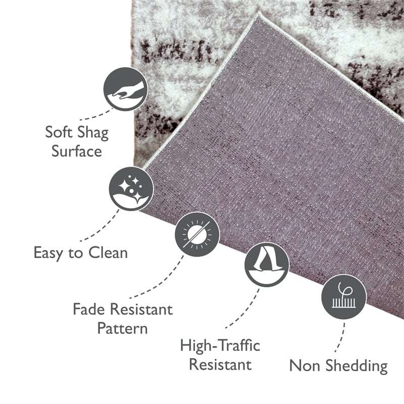 594564 Zielle Soft Shag Painterly Modern Rug Gray Area Rug Runner 2'2