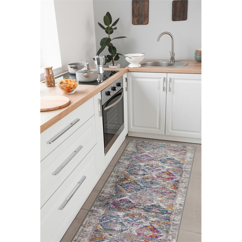 596171 Calian Vintage Patchwork Boho Chic Faded Area Rug Runner 2'2