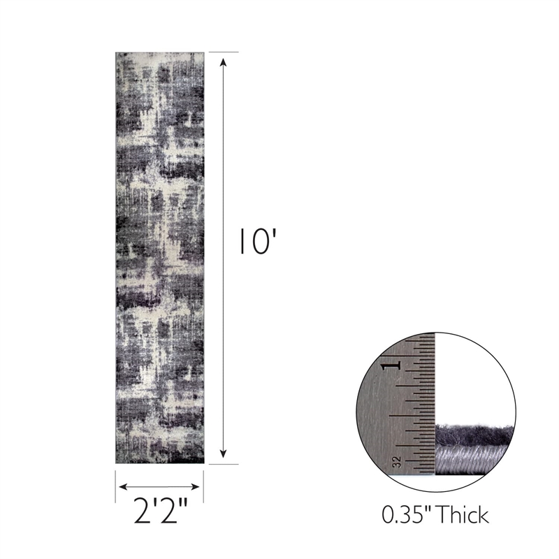 596353 Allerick Vintage Monochromatic Abstract Gray Area Rug Runner 2'2