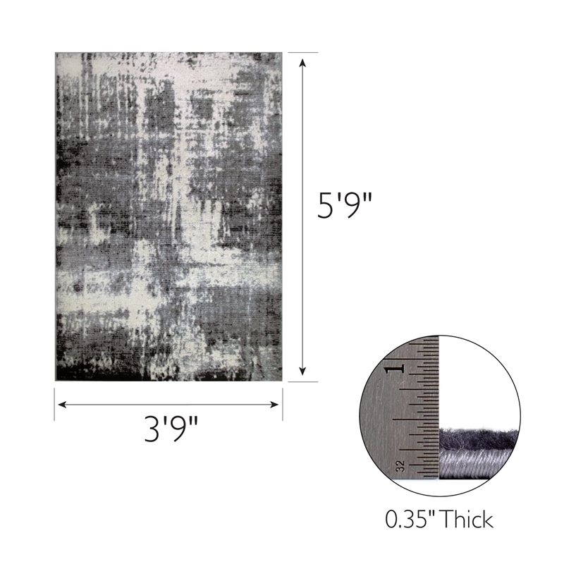 596361 Allerick Vintage Monochromatic Abstract Gray Area Rug Rectangle 3'9