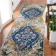 596411 Vienne Vintage Faded Medallion Ivory and Navy Area Rug Runner 1'9