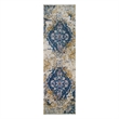596411 Vienne Vintage Faded Medallion Ivory and Navy Area Rug Runner 1'9