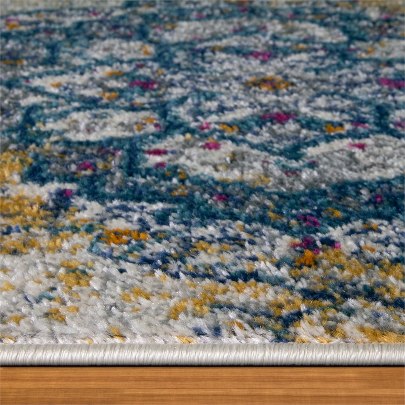 596411 Vienne Vintage Faded Medallion Ivory and Navy Area Rug Runner 1'9