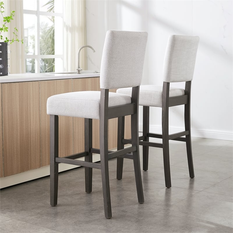 Leick Wood Upholstered Back Bar Stool Set in Gray Washed Blackbean