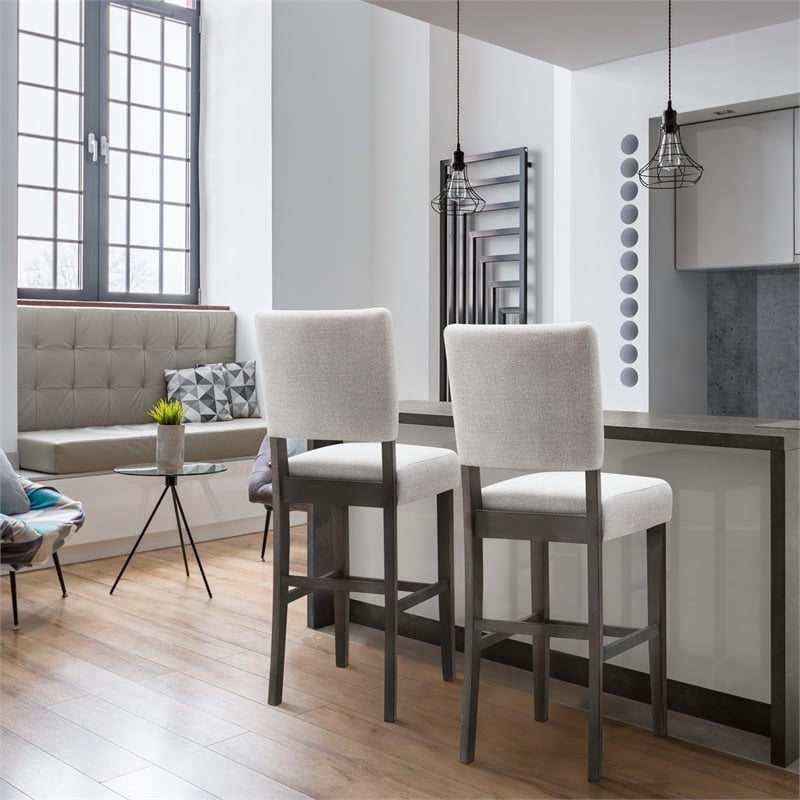 Leick Wood Upholstered Back Bar Stool Set in Gray Washed Blackbean