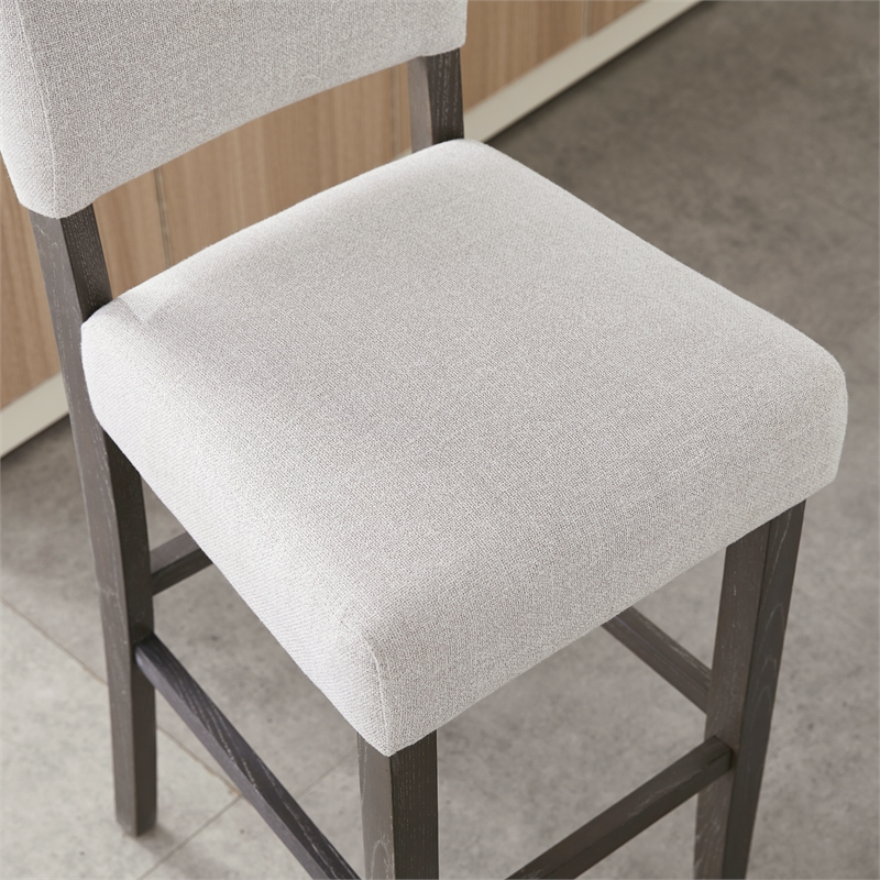 Leick Wood Upholstered Back Bar Stool Set in Gray Washed Blackbean