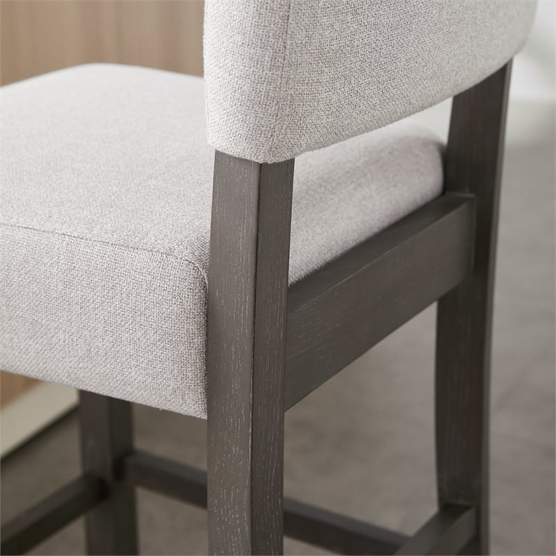 Leick Wood Upholstered Back Bar Stool Set in Gray Washed Blackbean