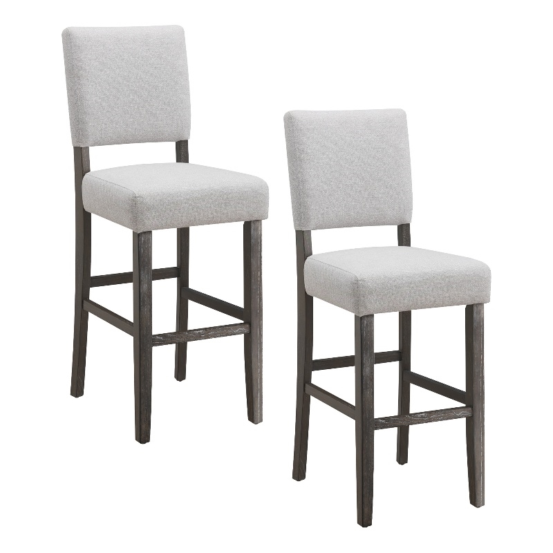 Leick Wood Upholstered Back Bar Stool Set in Gray Washed Blackbean