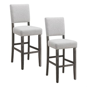 Leick Wood Upholstered Back Bar Stool Set in Gray Washed Blackbean