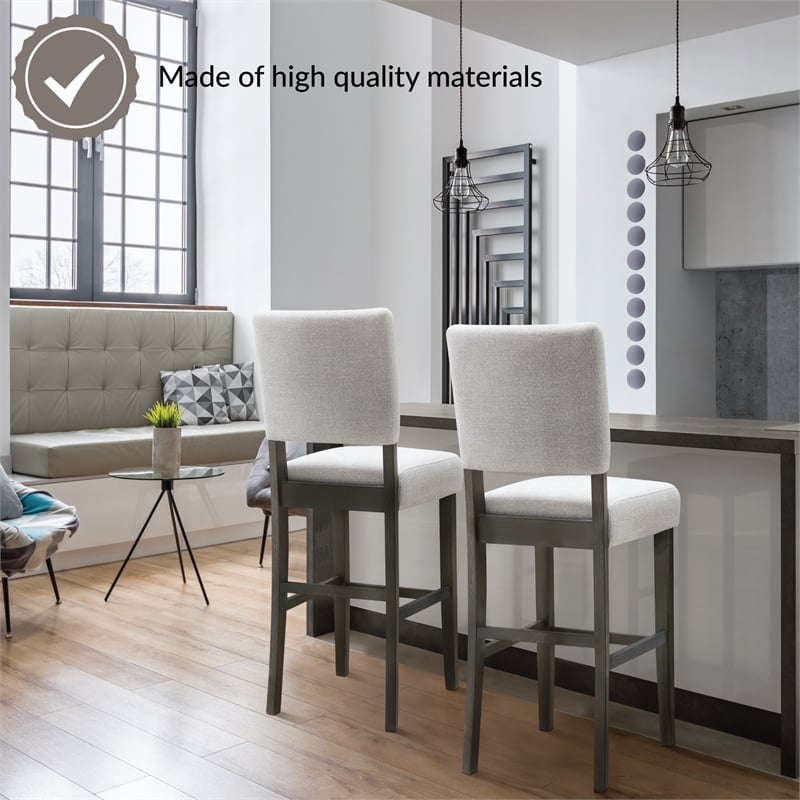 Leick Wood Upholstered Back Bar Stool Set in Gray Washed Blackbean