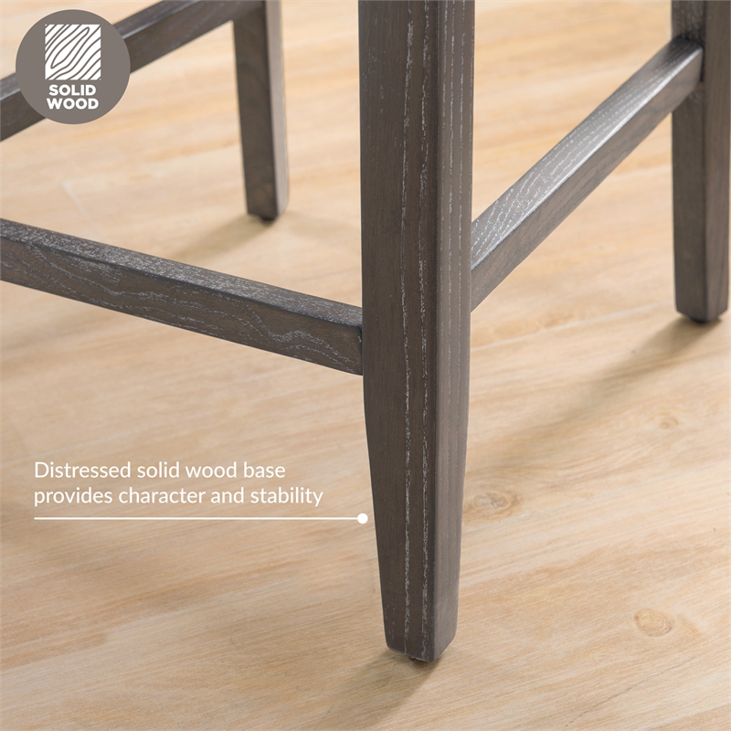 Leick Wood Upholstered Back Bar Stool Set in Gray Washed Blackbean