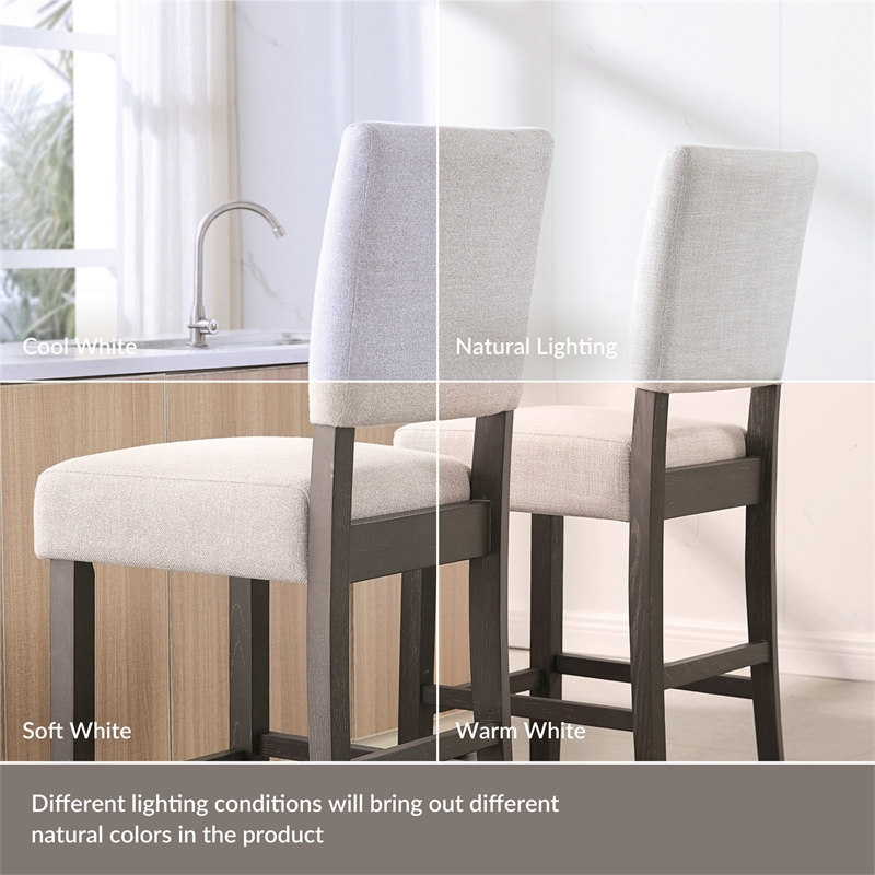 Leick Wood Upholstered Back Bar Stool Set in Gray Washed Blackbean