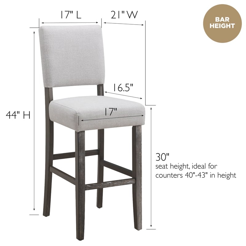 Leick Wood Upholstered Back Bar Stool Set in Gray Washed Blackbean