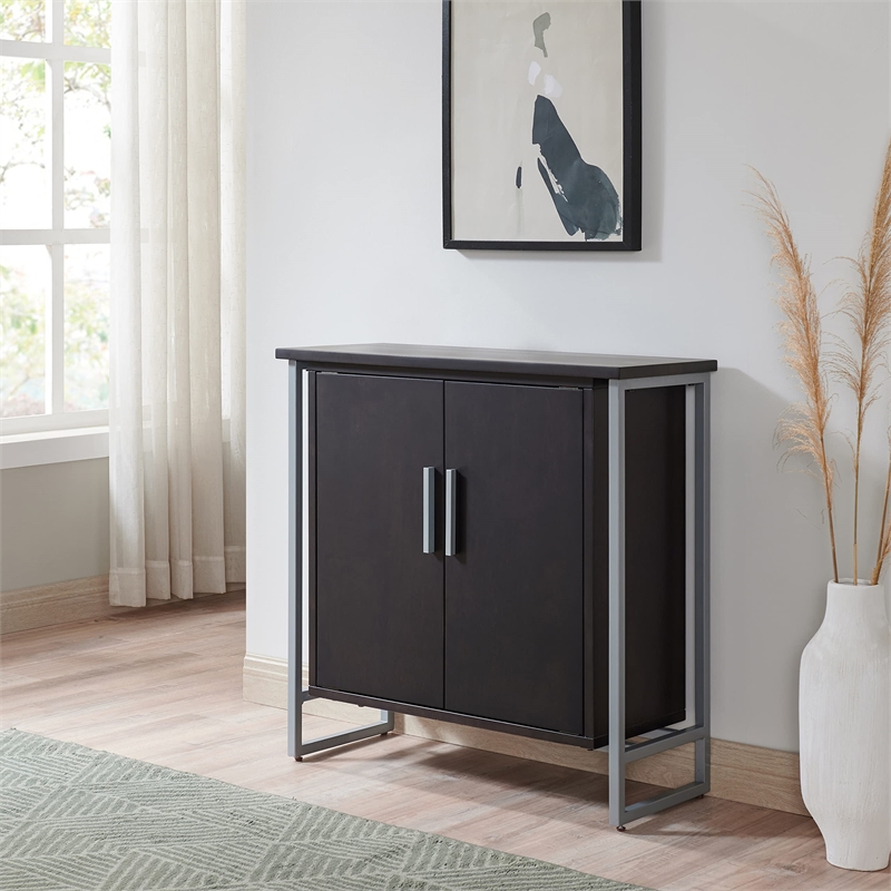 10140-BLKNK Talia Foyer Cabinet with Adjustable Shelf in Black/Satin Nickel