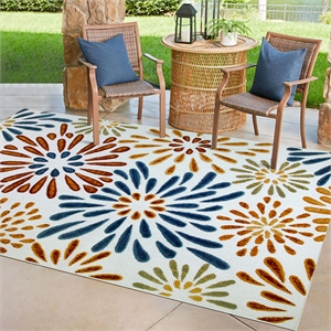 Leick Home 595421 Beam Flower Indoor Outdoor Area Rug Rectangle 6'7&quotx9'6&quot