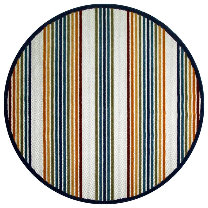 Leick Home 595041 Blithe Colorful Line Indoor Outdoor Area Rug Round 5'3
