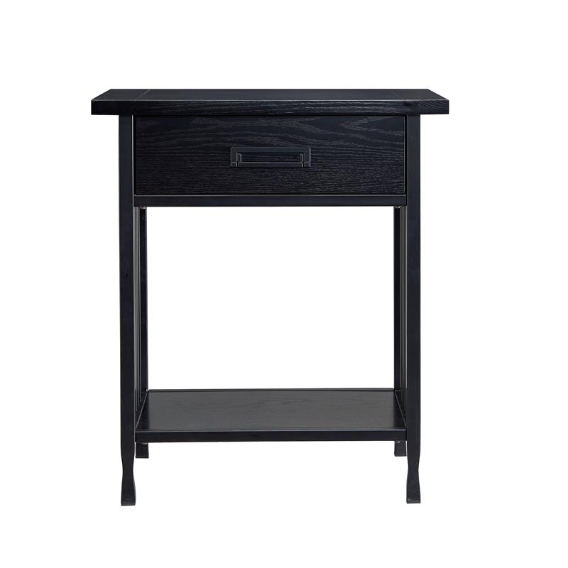Leick Home 11222-BK Ironcraft One Drawer Nightstand Side Table - Black Wash