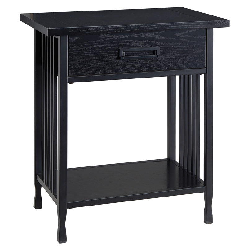 Leick Home 11222-BK Ironcraft One Drawer Nightstand Side Table - Black Wash