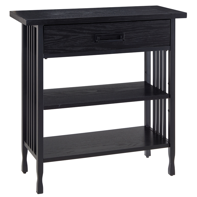 Leick Home 11261-BK Ironcraft Foyer Bookcase with Drawer Storage - Black Wash
