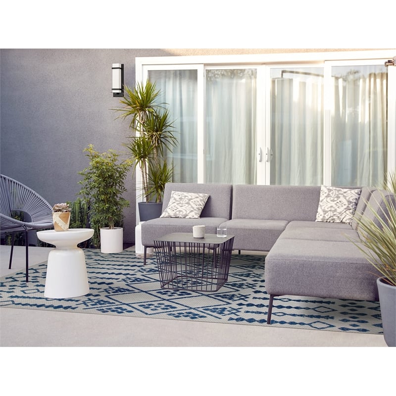 Leick Home 594937 Cusp Gray with Blue Indoor Outdoor Area Rug 3'x5'