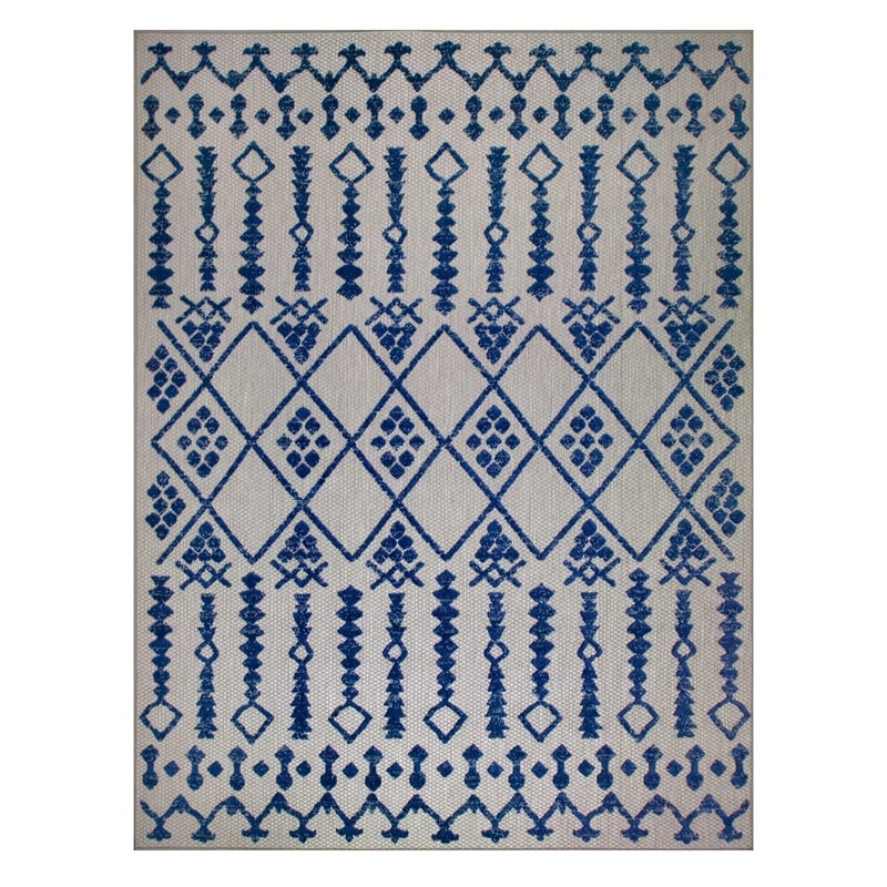 Leick Home 594937 Cusp Gray with Blue Indoor Outdoor Area Rug 3'x5'